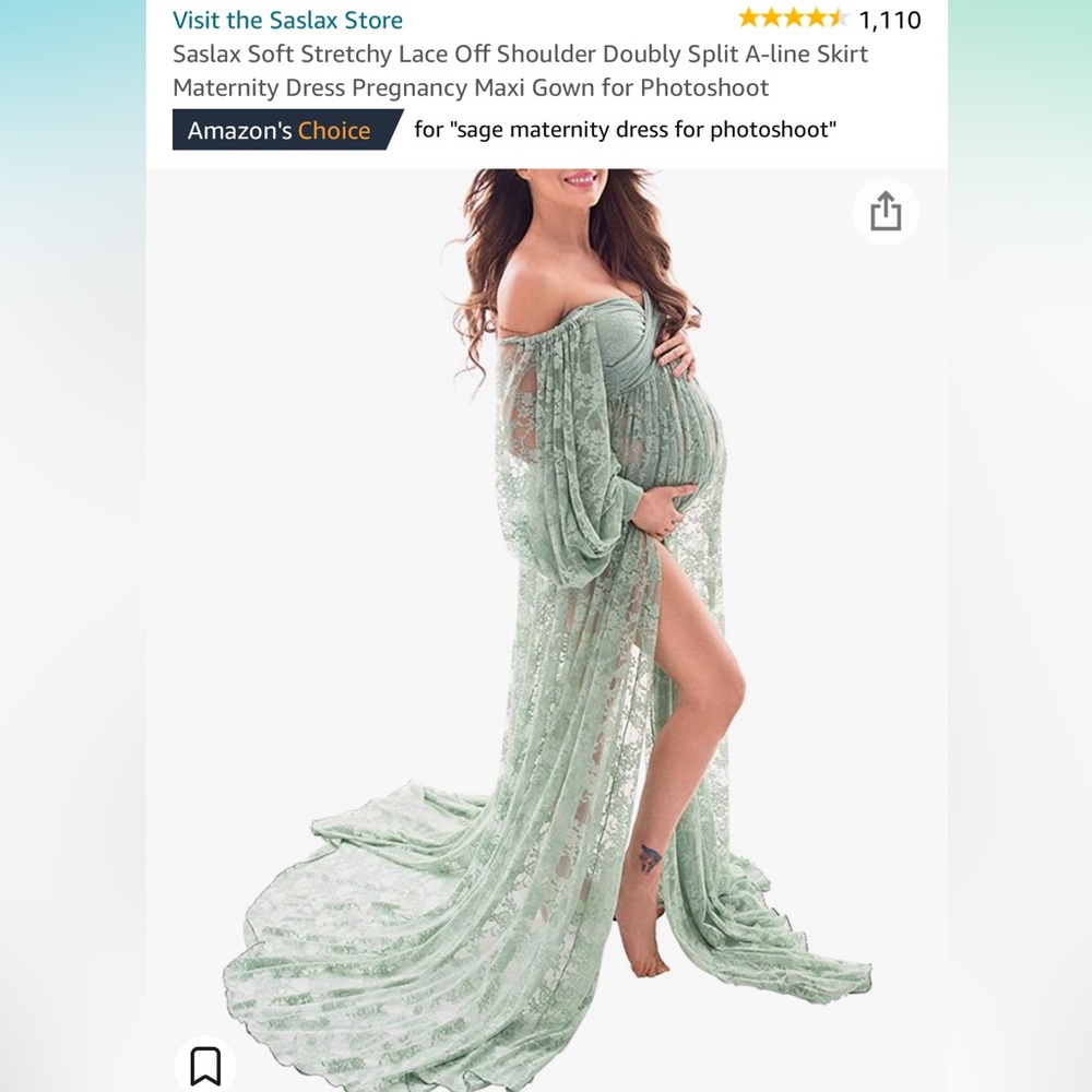 Saslax Soft Stretchy Lace Off Shoulder Doubly Split A-line Skirt Maternity Dress